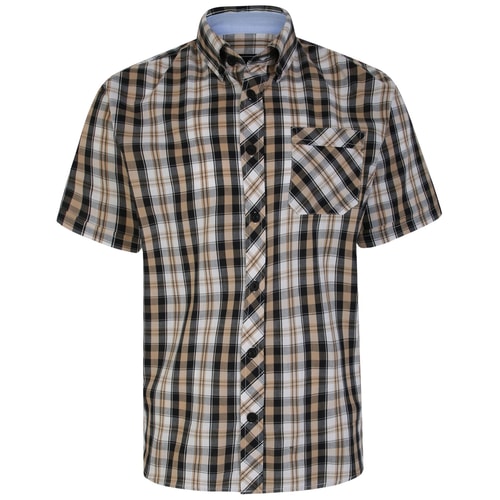 KAM Short Sleeve Check Shirt Sand